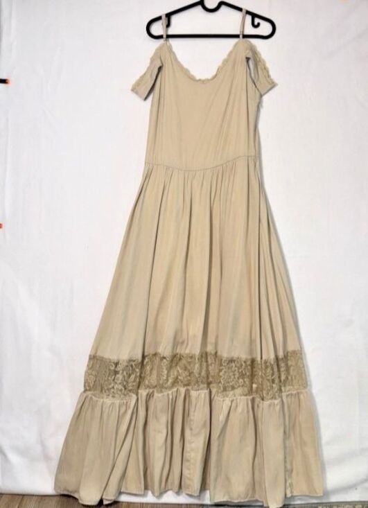 Joyfolie Dresses & Skirts - MIAJOY Prairie Maxi Dress Woman's SM Lace Peasant Boho CottageCore Western Beige